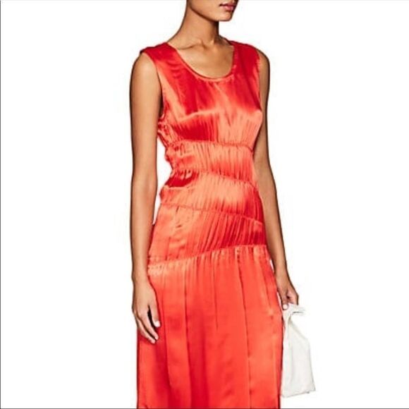 Helmut Lang Red Ruched Satin Tank Dress, NWT - Picture 3 of 11